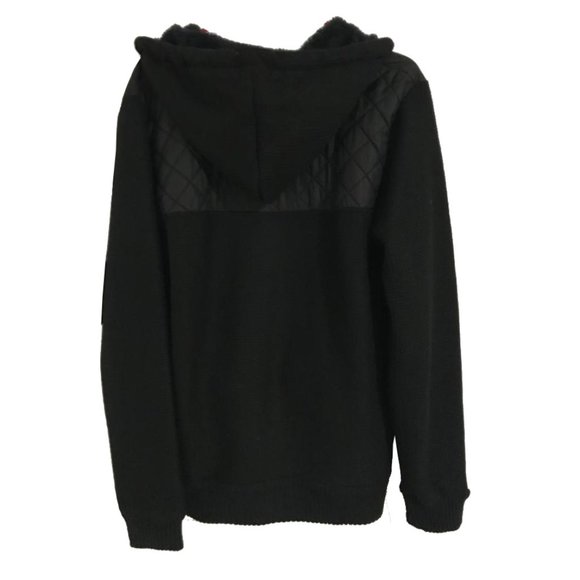 Men's Winter Quilted Fur-Lined Full-Zip Warm Sweater Hoodie Jacket, Black, L - Picture 9 of 10